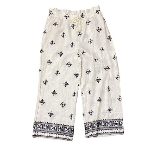 HOUSE OF HARLOW 1960 Embroidered Linen Blend palazzo Elastic Waist Pants - Picture 10 of 13